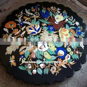 Black Marble Inlaid Table Top, Marble Inlay Coffee Table Top thumbnail-1