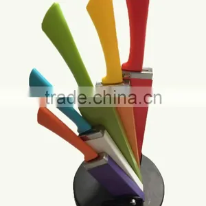 P45-059 6pc Stainless Steel Color Knife Set With Wooden Folding Block thumbnail-1
