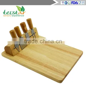 Manufacturer for Bamboo & Wooden Products Rubber Wood Cheese Board With 4knives Set Cheese Knife Set Cheese Board Set thumbnail-2