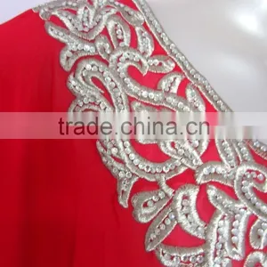 RED SILVER EMBROIDERED Georgette CAFTAN Kaftan Tunic Poncho Zip Cover up thumbnail-3