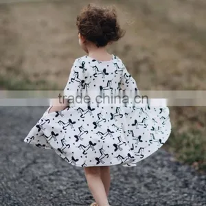 Little Girls Fall Clothing Kids Unicorn Twril Cotton Printed Long Sleeve Dress thumbnail-2