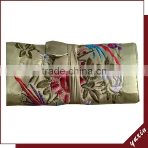 Green Silky Jewelry Roll or Cosmetic Roll Travel Pouch Organizer JR011 thumbnail-1