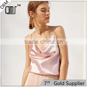 Loose Fit Soft Silk Cowl Neck Spaghetti Straps Open Square Back Halter Top Cami thumbnail-1