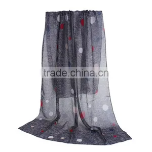Voile Scarves & Wraps Rectangle Black Light Brown Dot Wholesale Scarves thumbnail-1