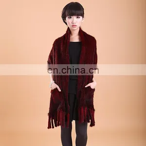 2016 Wide Red Warm and Soft Noble Knitted Mink Scarf thumbnail-2