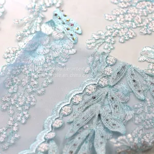 New Fashion Laser Cut Embroidered 3d Flower Lace Fabrics With Bead thumbnail-3