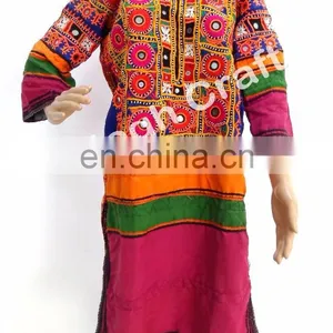Kuchi Afghan Dress Top - Afghani Costume Banjara Mirror Work Tunic Top - Tribal Hippie Style Costume Dress thumbnail-2