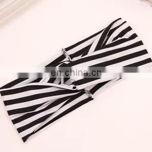 Women's Elastic Headband Black and White Stripe Designed Criss Cross Headwrap Bandana Headwear Hair Wrap thumbnail-3