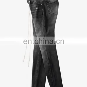 DiZNEW OEM USA Distressed Dusted Black Denim Jeans for Men thumbnail-4