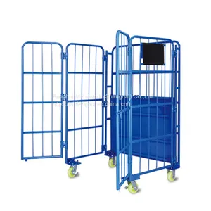 Roll Box Pallet Cage Trolley Warehouse Logistics Car Mute Wheel PU Material Folding Package Warehouse Heavy Duty Metal Wire Mesh Trolley Demountable Roll Containers Rolling Wire Carts Steel Pallet thumbnail-4