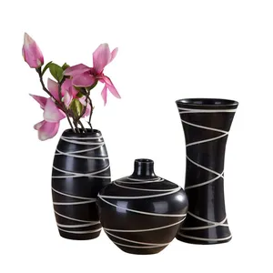 Matte Glaze Large White Stripe Sculpture Jingdezhen Ceramic Vase Decoration For Grow Fresh Flowers thumbnail-5