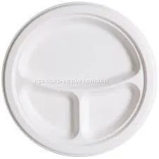 9 Inch 3 Compartment 225D Sugarcane Bagasse Round Plate Sugarcane Pulp Plates thumbnail-1