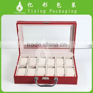 Watch Box 12 Slots Mens Black Leather Display Watch Case thumbnail-2