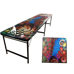 8ft Beer Pong Table Custom Pattern Aluminium Folding Camping Adjustable Picnic Table for Party Game thumbnail-1