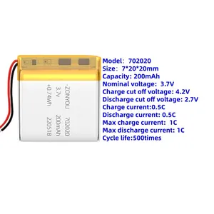 702020 Lipo Battery Pouch Cell 3.7V NCM Batteries With 500 Long Cycles Life Span for Consumer Electronics Power Tools Toys Fans thumbnail-2