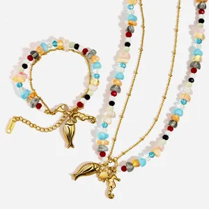 Custom Round Stainless Steel Rhinestone Charm Necklace - 18K Gold Plated Alloy thumbnail-3
