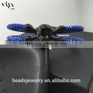 2016 New Coming Stingray/ Python Leather Genuine Leather Bracelet With Skull Clasp Made In China thumbnail-3