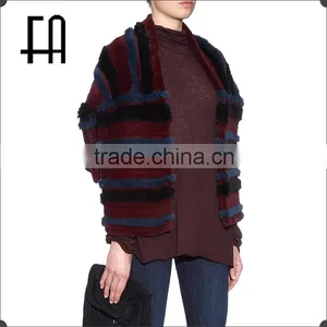Factory Direct Wholesale Price Lady's Stripe Rabbit Knitted Fur Stole /fur Stole thumbnail-1