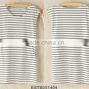 Ladies 100% Cotton Striped Sleeveless T-shirt thumbnail-1