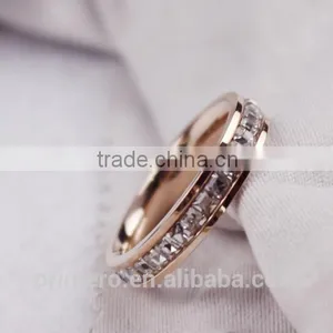 Super Flash Titanium Steel 18k Rose Gold Plated Full Paved AAA CZ Diamond Stone Ring thumbnail-2