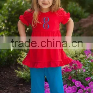 Top and Pants Ruffle Outfit for Kids Red Cotton Ruffle Top for Children New Design thumbnail-2