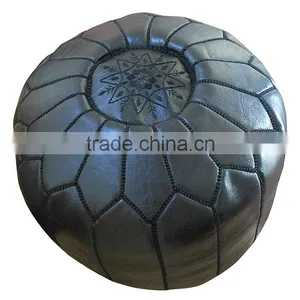 Black Moroccan Leather Pouf thumbnail-1