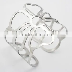 2016 Fashion Flower Shape Silver Stainless Steel Cuff Bangles Bracelet Jewelry thumbnail-4