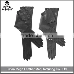 Women's Opear Back Long Sheep Suede Leather Opera Gloves thumbnail-1