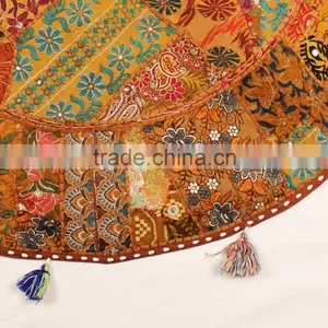 Indian Handicraft Table Cloth Table Cover Indian Big Round Decorative Pillow and Throws Indian Meditation Cushion in Handmade thumbnail-2