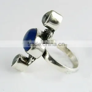 Two Tones Royal !! Lapis & Rainbow Moonstone 925 Sterling Silver Ring, Handmade Silver Jewelry , Wholesale Silver Jewelry thumbnail-4