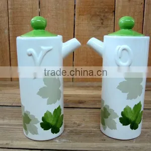 Chinese Decal Ceramic Oil and Vinegar Holder Dispenser Set thumbnail-1