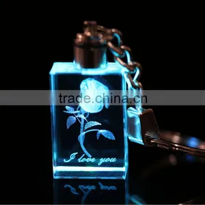 Beautiful 3D Laser Rose Crystal Keychain With Led Light for Wedding Gift thumbnail-1