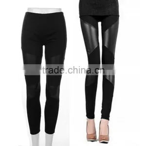 Cotton Personalized Cross Straps PU Leather Leggings Pants Stitching Black thumbnail-1