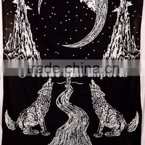 Indian Printed Wholesale Tapestry, Wolf Wall Hanging, Moon Hippie Beach Blanket, Boho Picnic Throw thumbnail-3