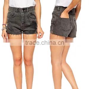 High Waisted Girls Sexy Black Tight Short Distressed Denim Pant Cheap Denim Shorts thumbnail-1
