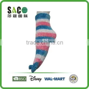 Shinny Blue Pink White Stripe Five Toes Fluffy Socks thumbnail-2