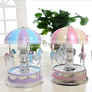 Wood Craft Carousel Music Box Lover Christmas Gift Flash Light Music Box thumbnail-1