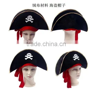Cheap Promotional Adult Flocking Pirate Hat With Red Band thumbnail-1