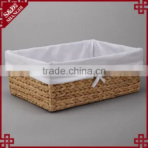 Water Hyacinth Woven Home Daily Goods Storage Basket With Liner thumbnail-1