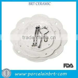 High White Embossed Flowers 2 or 3 Levels Dessert Plate thumbnail-3