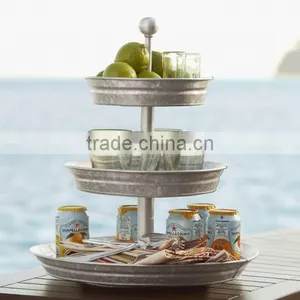 Galvanized Metal Food Tray 3 Tier Fruit Stand | Galvanized Metal Tirede Stand thumbnail-1