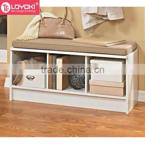 3-Cube Storage Bench With Cushion Seat MDF Wood Shoe Organizer Shoe Rack Home Entryway Storage Bench thumbnail-3