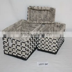 HX13-600 White Black Paper String Mixed Woven Hollow Out Design Storage Basket thumbnail-1