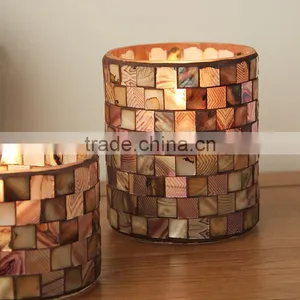 Mosaic Glass Candle Holder Coffee Color Shell Votive Candle Holder thumbnail-1