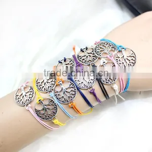 Antique Silver Hollow Tree of Life Charm Bracelet Customized Charm Wax Cord Bracelet Cheap Personalzied Bracelet for Promotion thumbnail-1