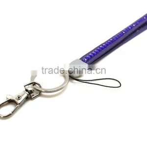 Popular Promotion Gift PU Leather Lanyard With Purple Crystal Gem, Swivel Snap Hooks, Key Ring Accembly, Acrylic Gem Key Chain thumbnail-2