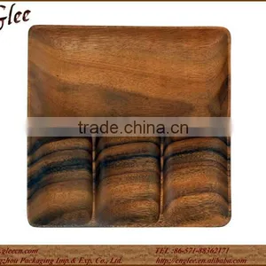 12" Square Tray With 4 Section Wooden Tray for Food thumbnail-1