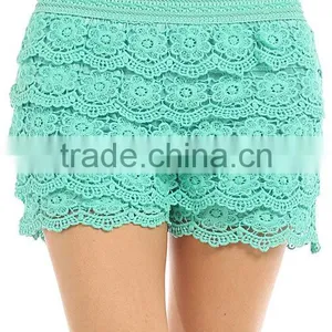 Sexy Tiered Crochet Lace Stretch Waist Shorts Women TIERED FLORAL CROCHET SHORTS thumbnail-3
