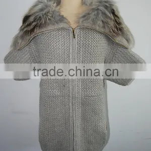 Elegante Cardigan Full Zip Fox Fur Collar thumbnail-1
