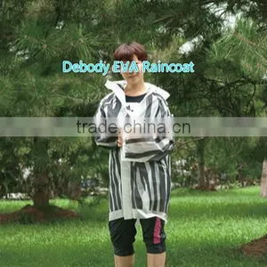 Black and White Strip Adult 100% EVA Raincoat in Football Field thumbnail-1